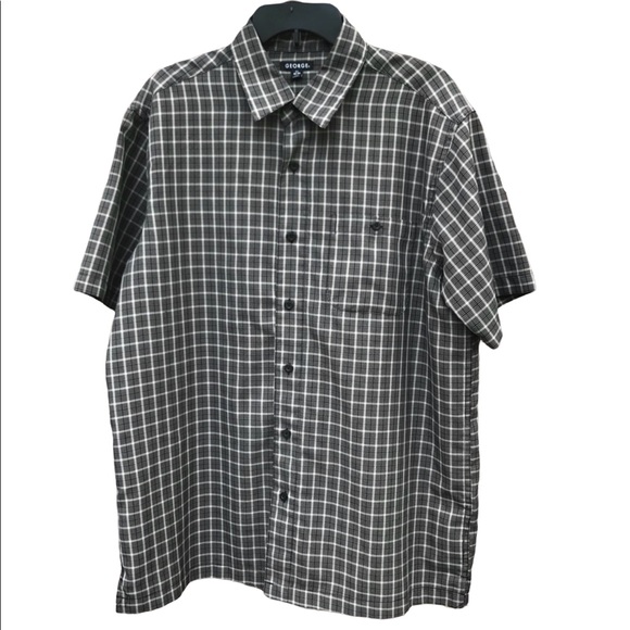 George Black & Tan Gingham Check Short Sleeve Button Up Shirt Men Size Large - Picture 1 of 9